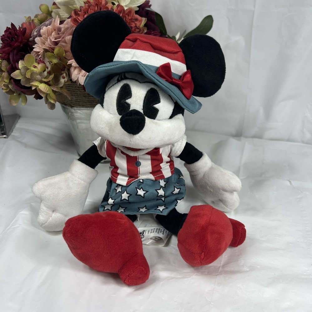 Disney Parks Minnie‎ Mouse Americana USA Patriotic Plush 13" Fourth Of July